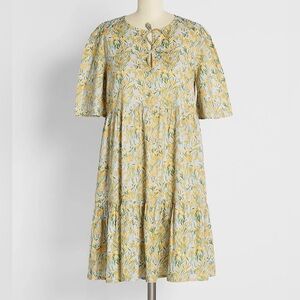 Modcloth Yellow and Light Blue Floral Midi Dress